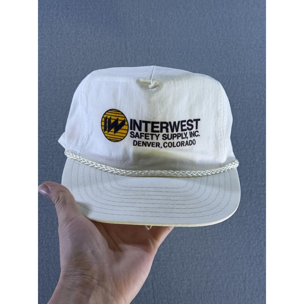 Vintage Interwest Safety Supply Nissin Hat Cap Snap Back Mens One Size White 80s